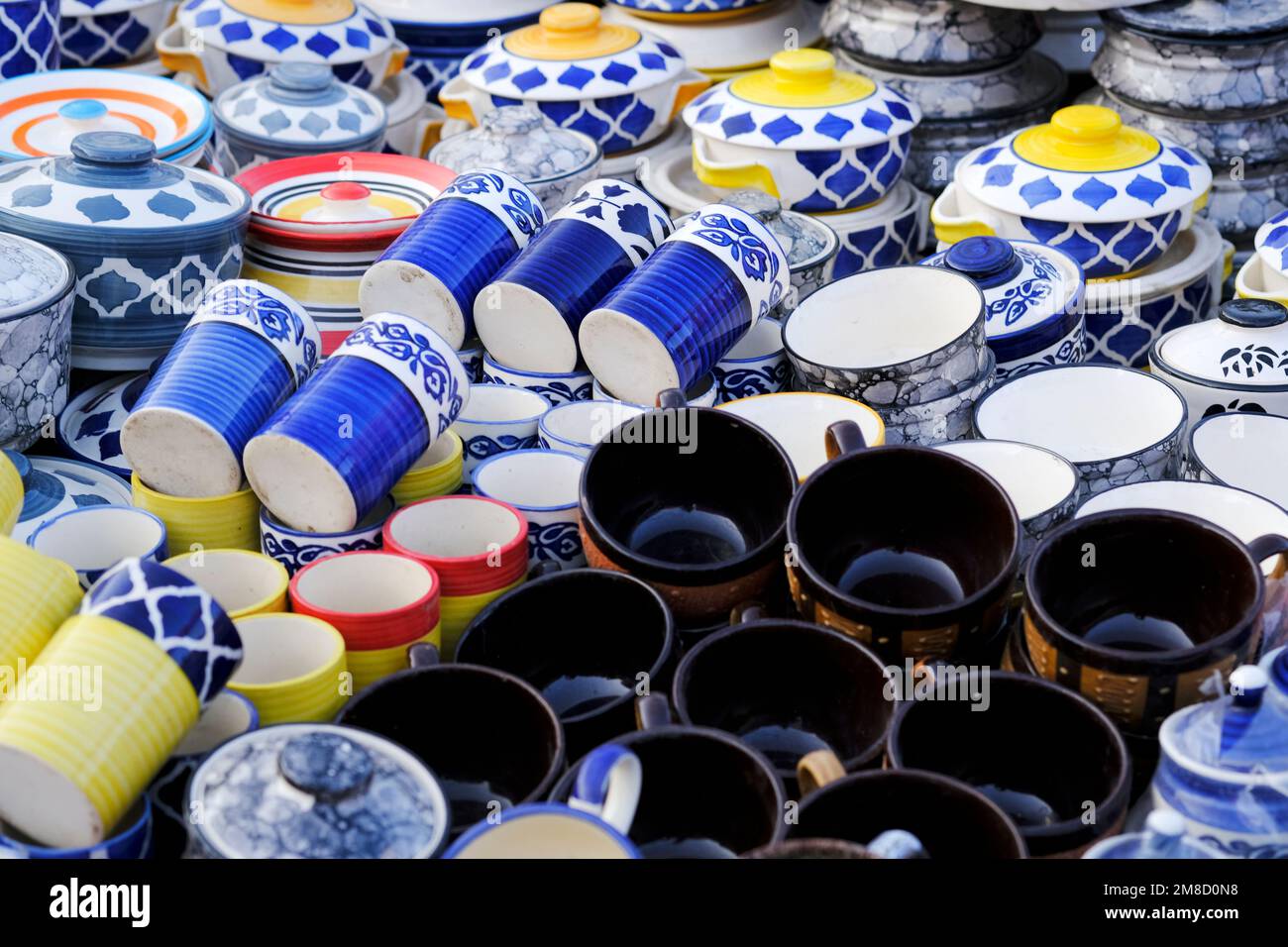Hand made colorful ceramic pottery. Hand painted pottery. Traditional