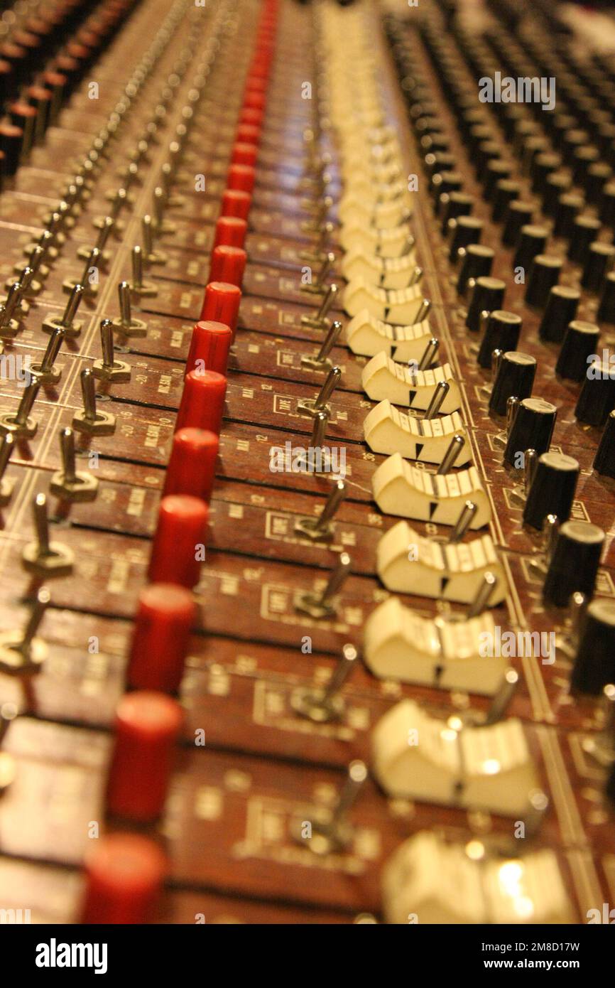 Audio recording mixing console with fader and knobs Stock Photo Alamy