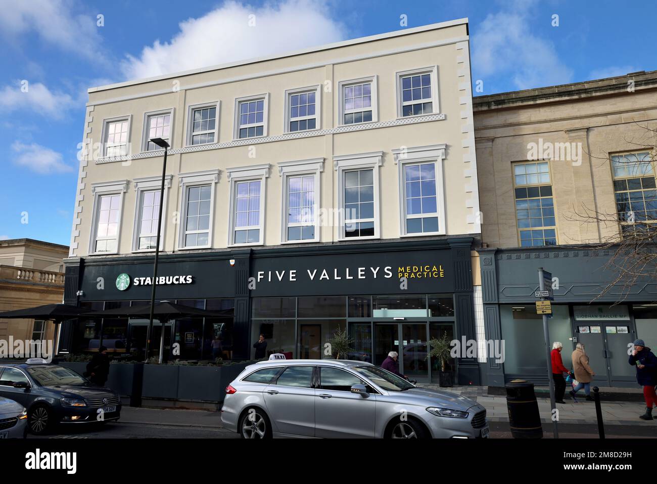 Starbucks and Five Valleys Medical Centre, Stroud, Gloucestershire, England. - 13 January 2023 Picture by Thousand Word Media/Andrew Higgins Stock Photo