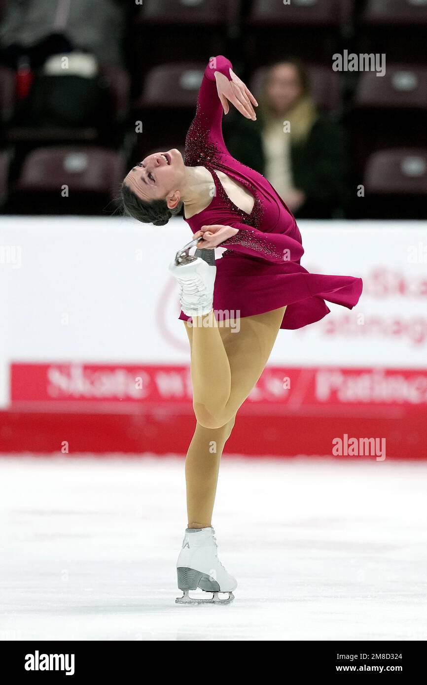 Justine Miclette from Quebec performs during the senior women’s short