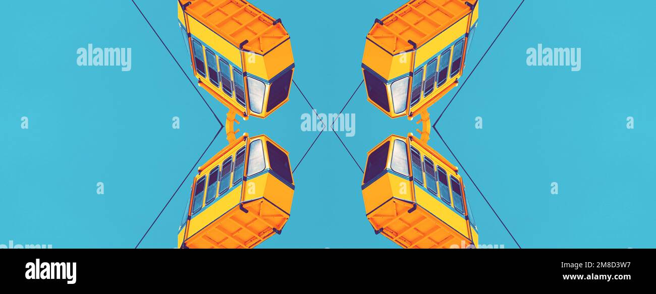 Abstract Symmetrical Illustration with Yellow Funiculars and blue sky ...