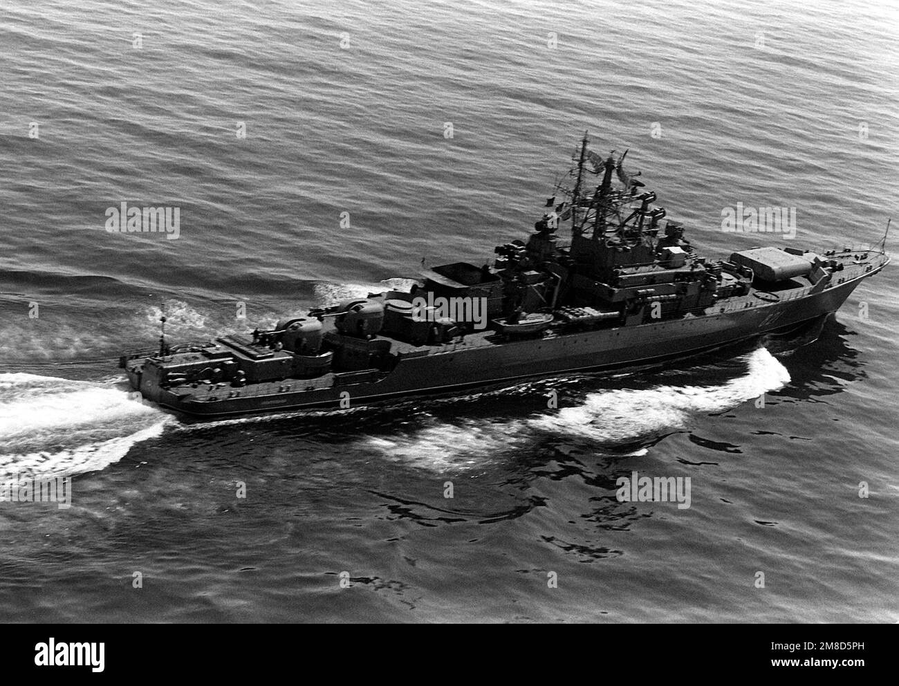A starboard view of the Soviet Krivak II class guided missile frigate