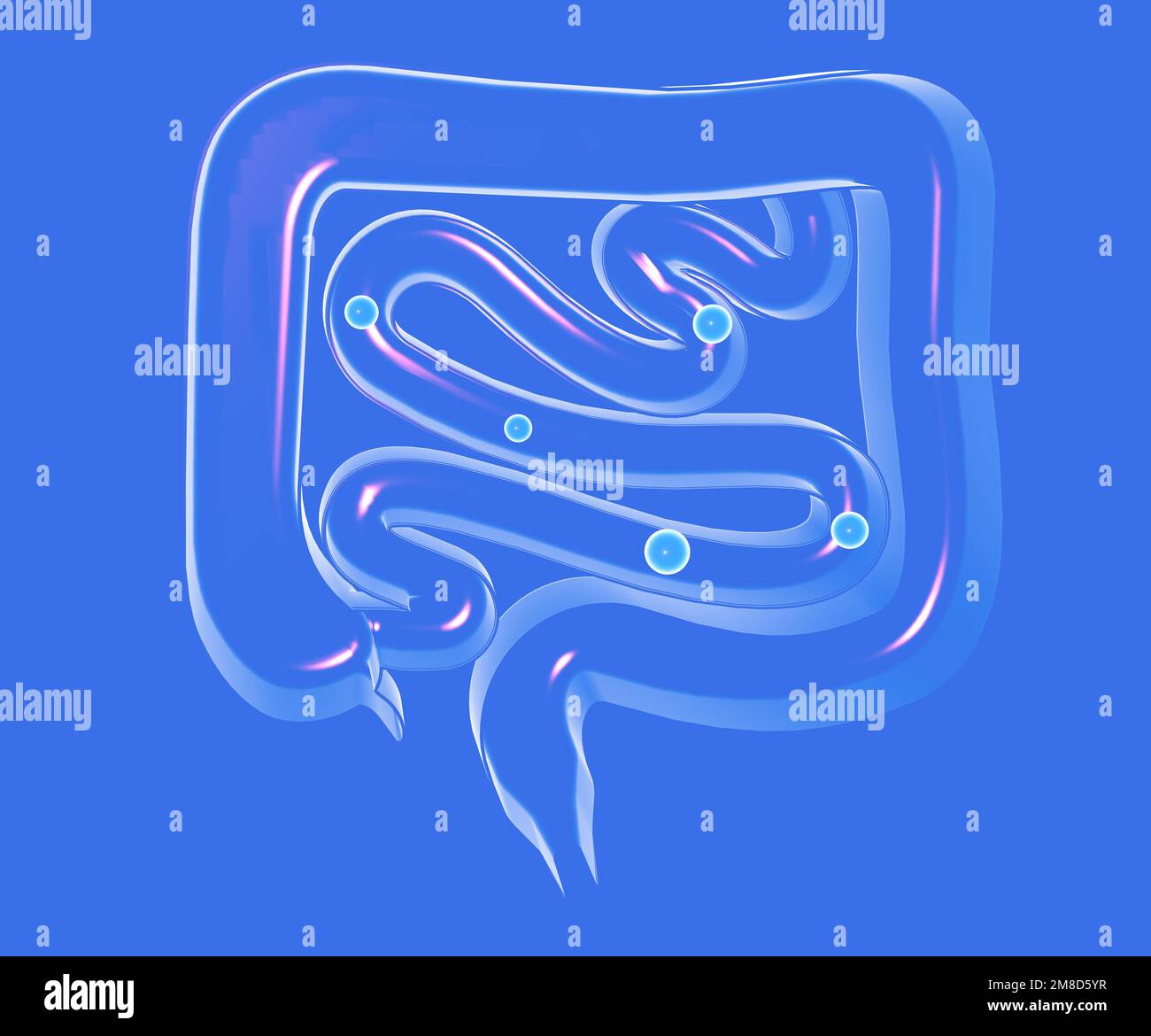 3d crystal illustration of the digestive system, with gases in the