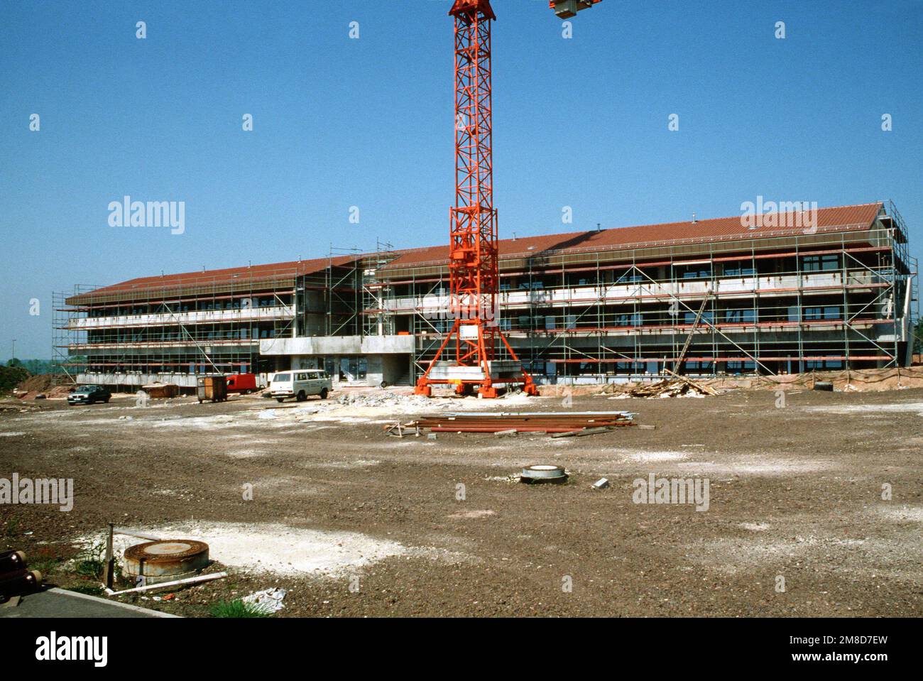 A view of construction progress on the site of a new dormitory, set for