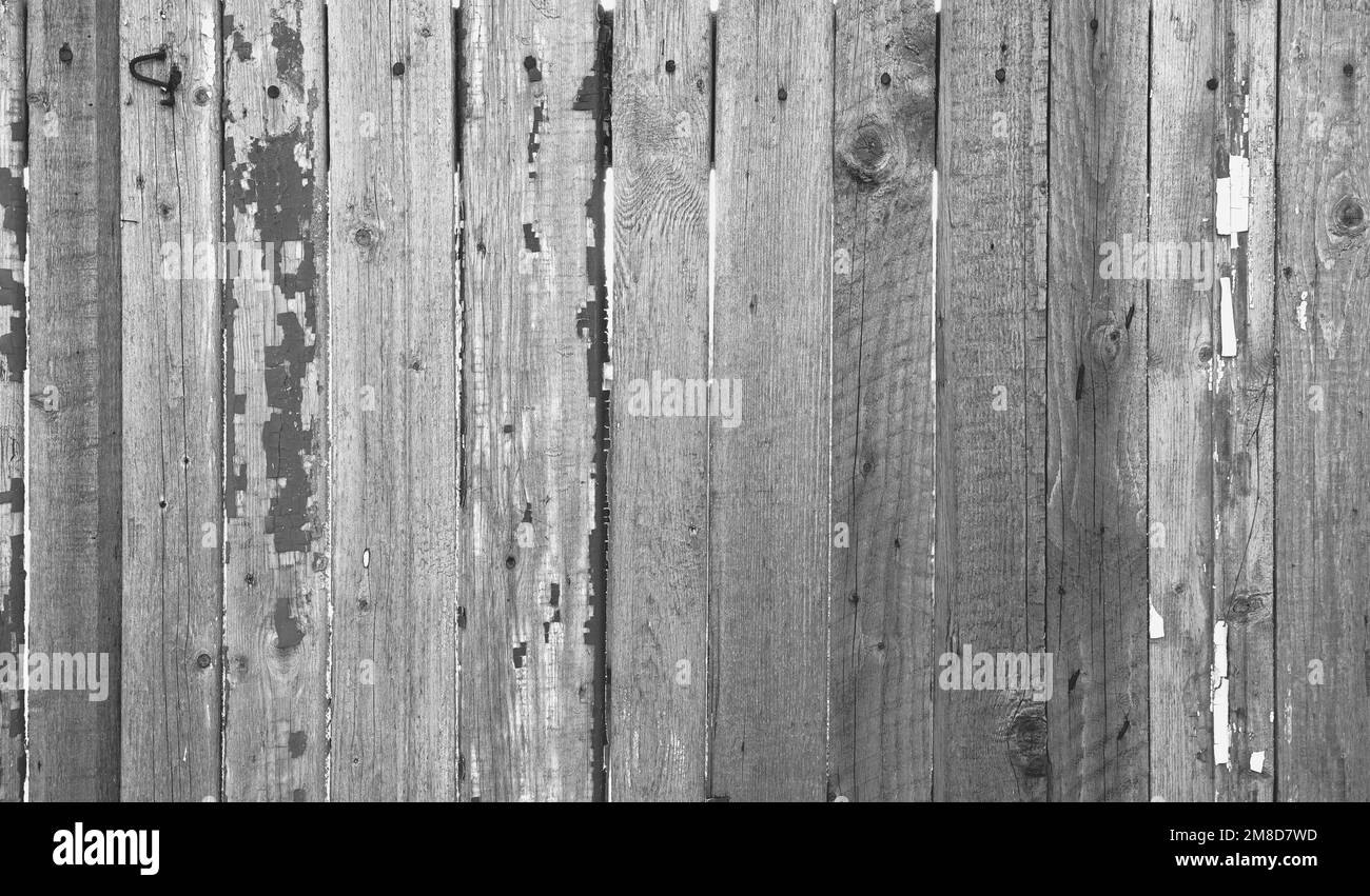 Rural Fence. Old Weathered Wooden Texture. Carpentry. Monotone Photo Stock Photo