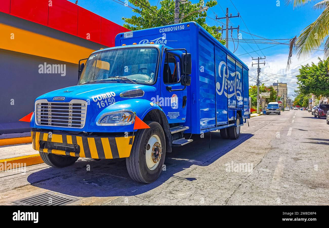 Various Mexican trucks transporters vans delivery cars in Playa del