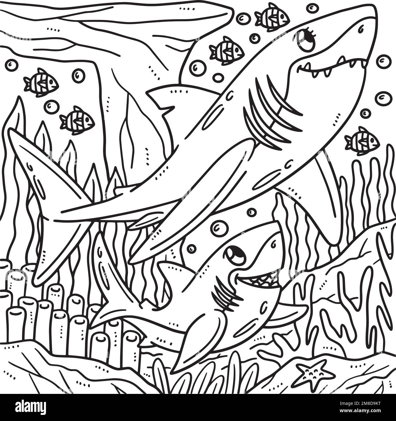 mother-and-baby-great-white-shark-coloring-page-stock-vector-image