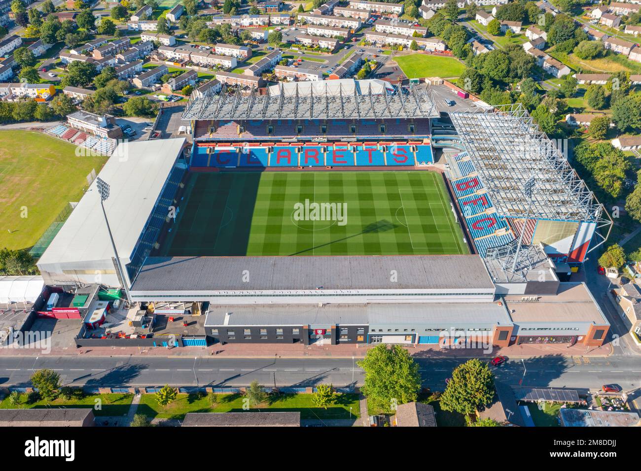 Burnley, Lancashire, United Kingdom. 08.12.2022 Burnley Football Club, Turf Moor Stadium, Aerial Image. 12th August 2022. Stock Photo