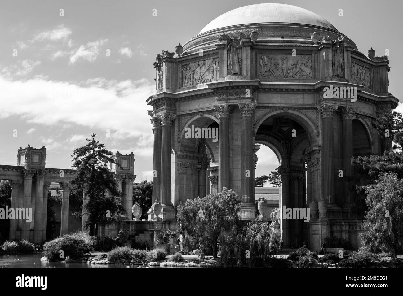 A grayscale shot of Palace of Fine Arts in Stock Photo