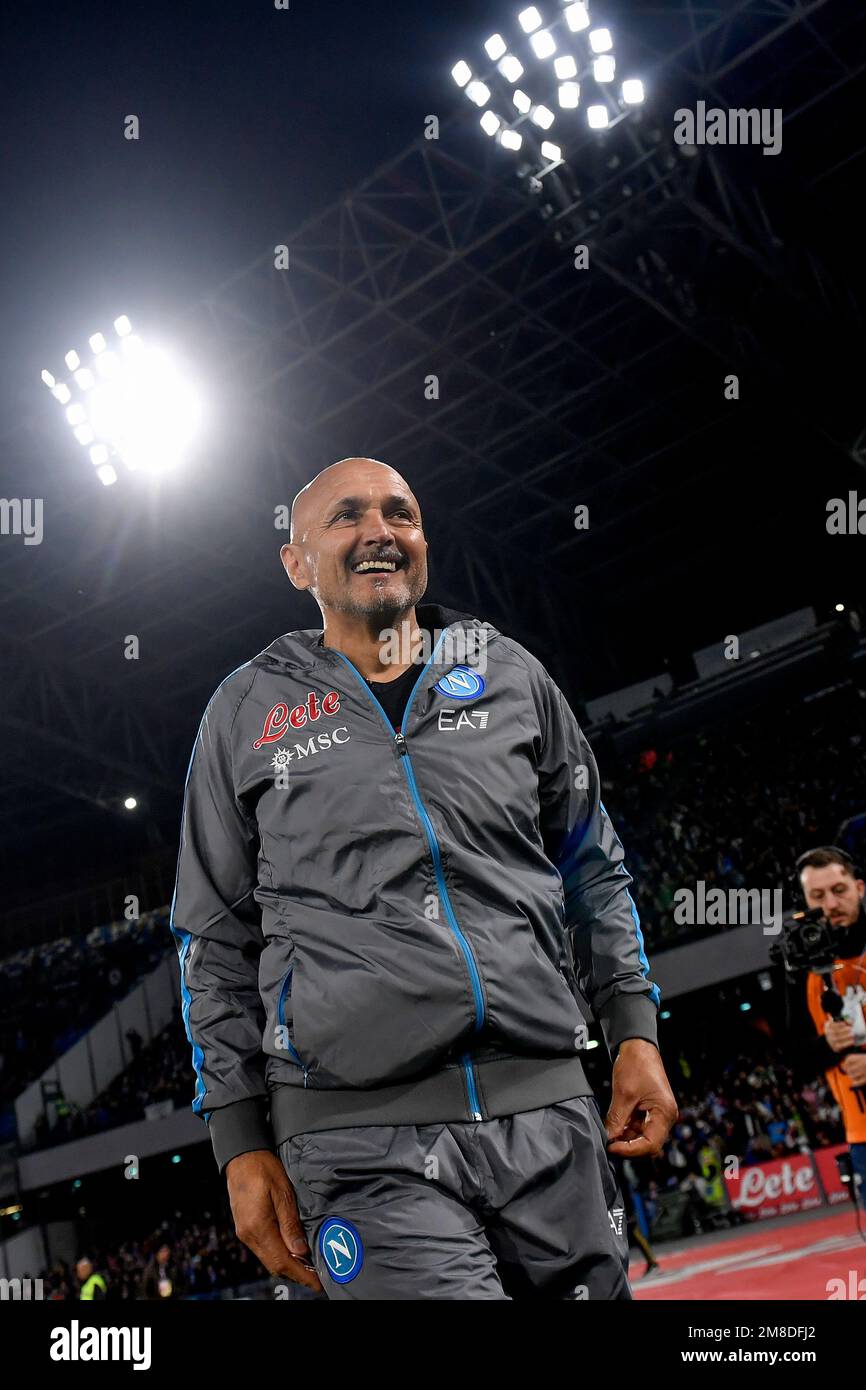 Napoli, Italy. 13th Jan, 2023. Luciano Spalletti head coach of SSC Napoli looks on during the Serie A football match between SSC Napoli and Juventus FC at Diego Armando Maradona stadium in Napoli (Italy), January 13th, 2023. Photo Andrea Staccioli/Insidefoto Credit: Insidefoto di andrea staccioli/Alamy Live News Stock Photo