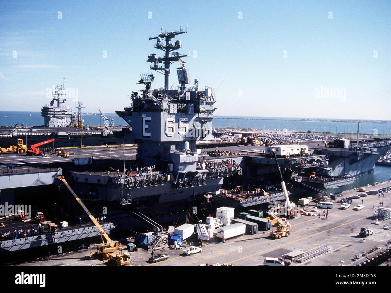 A view of the nuclearpowered aircraft carrier USS ENTERPRISE (CVN65