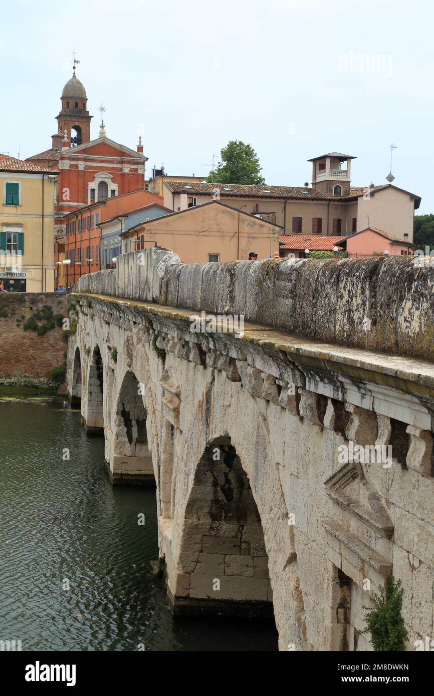 Bridge of Tiberius, Ponte di Tiberio, Rimini, Italy Stock Photo