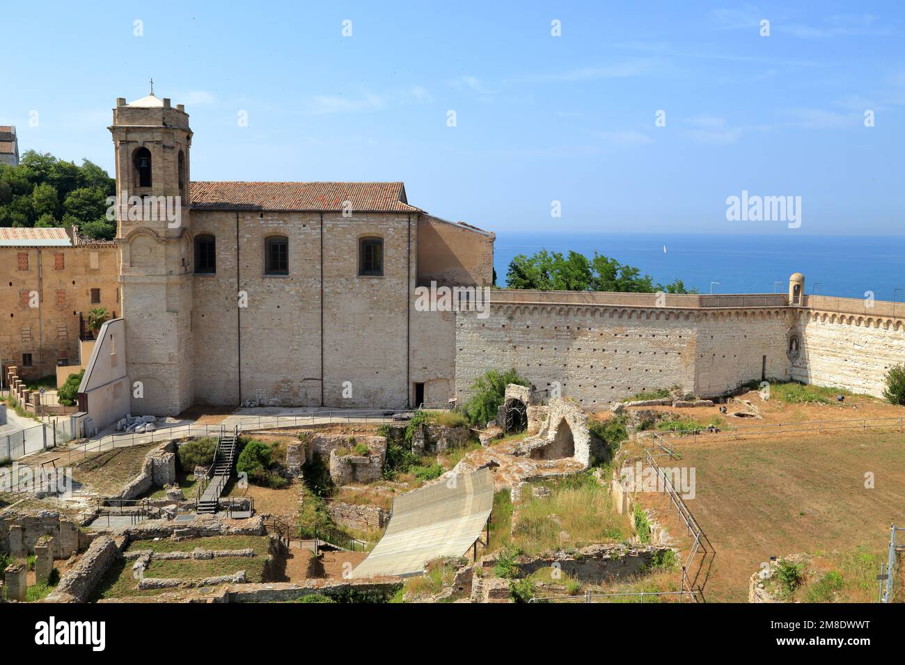 Roman amphitheatre and church of San Gregorio Illuminatore, Ancona, Italy. Anfiteatro romano di Ancona. Chiesa di San Gregorio Illuminatore. Stock Photo