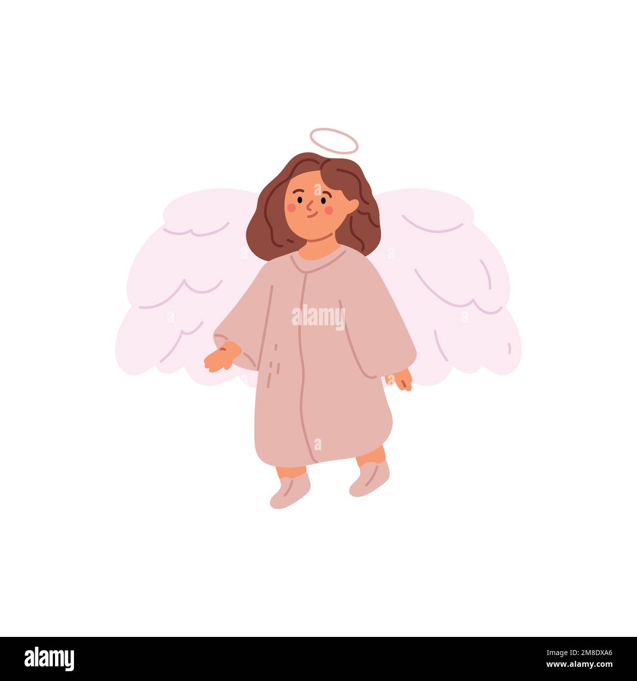 Girl baby angel with wings. Child cartoon vector illustration isolated