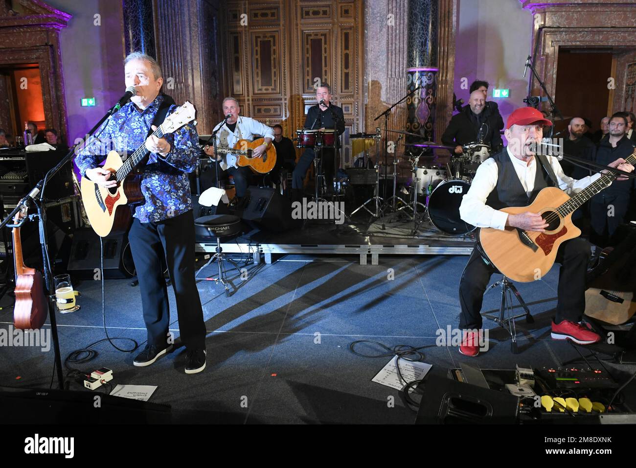 Munich, Germany. 13th Jan, 2023. The Spider Murphy Gang, Günther Sigl (l) and Barny Murphy (r) perform at the New Year's reception of the Bavarian Minister President in the Munich Residence. Credit: Felix Hörhager/dpa/Alamy Live News Stock Photo