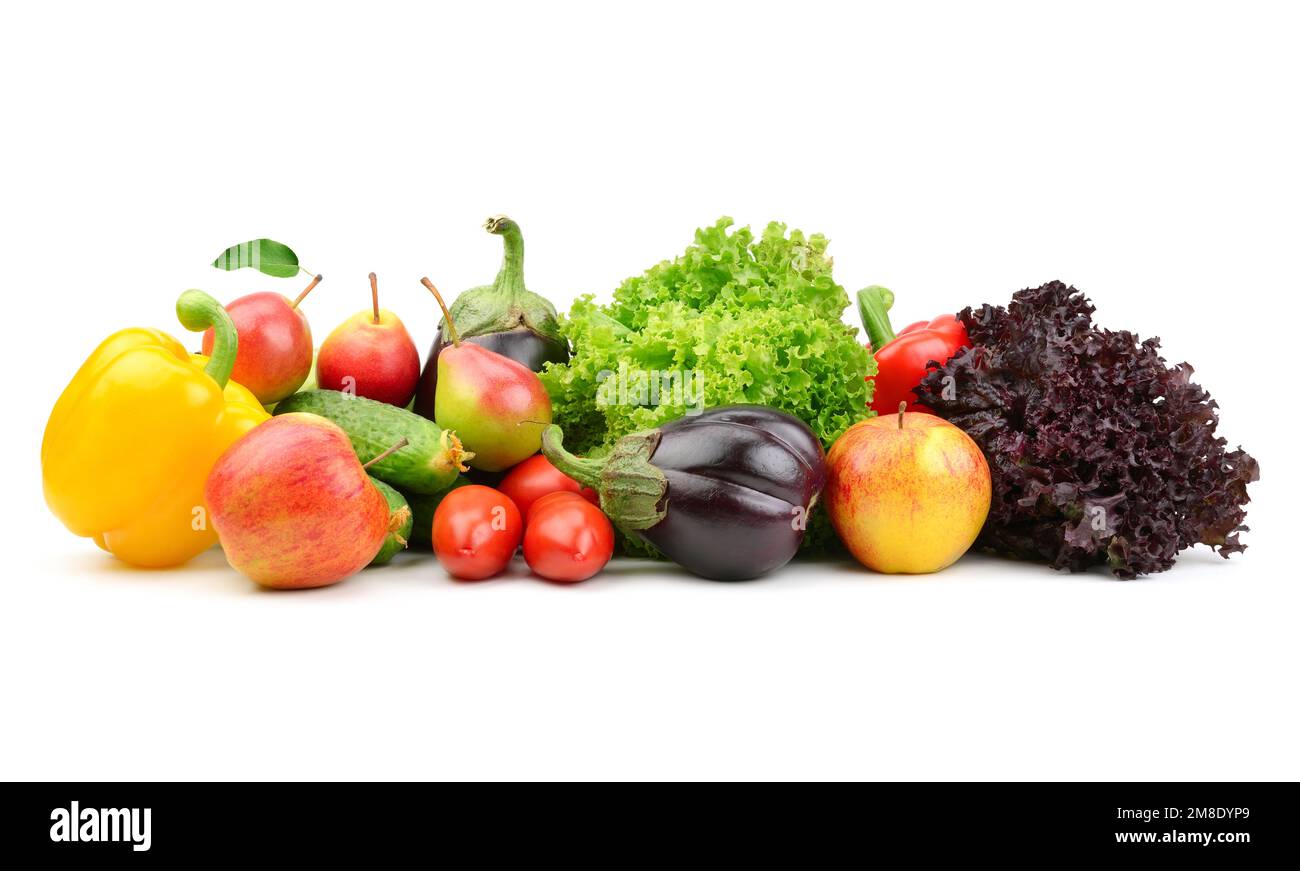 collection fruits and vegetables isolated on a white background Stock Photo