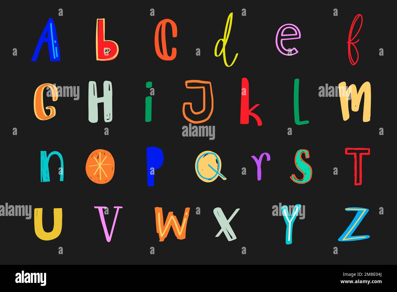Letters vector font doodle style colorful set Stock Vector