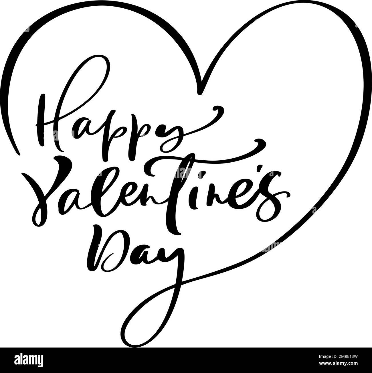 Happy Valentines Day black vector calligraphy lettering text with heart ...