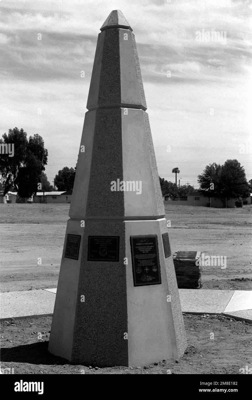 A monument to the men and women who supported the deployment of the ground launched cruise missile weapon system stands in the base's Warrior Park following its unveiling. The monument is being dedicated in conjunction with graduation ceremonies for the last class of the 868th Tactical Missile Training Squadron. Base: Davis-Monthan Air Force Base State: Arizona (AZ) Country: United States Of America (USA) Stock Photo