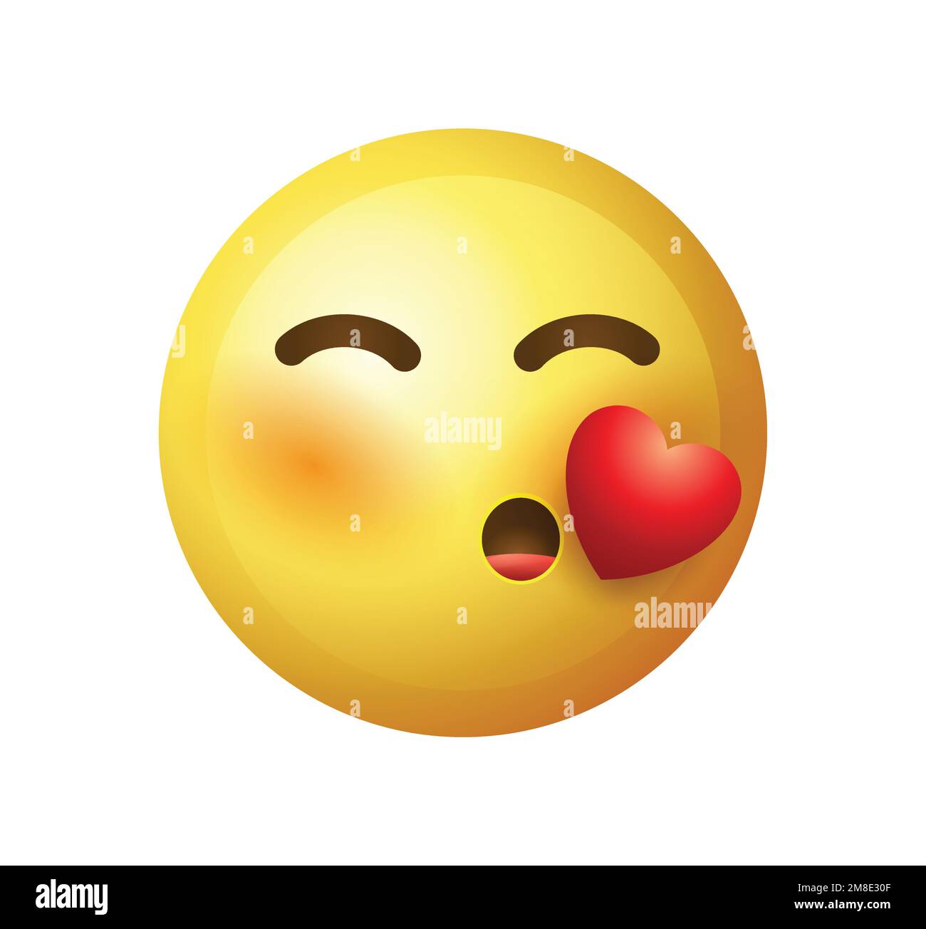 High quality emoticon on white background vector illustration. Emoji with flying kiss heart. A yellow face emoji kiss. Stock Vector