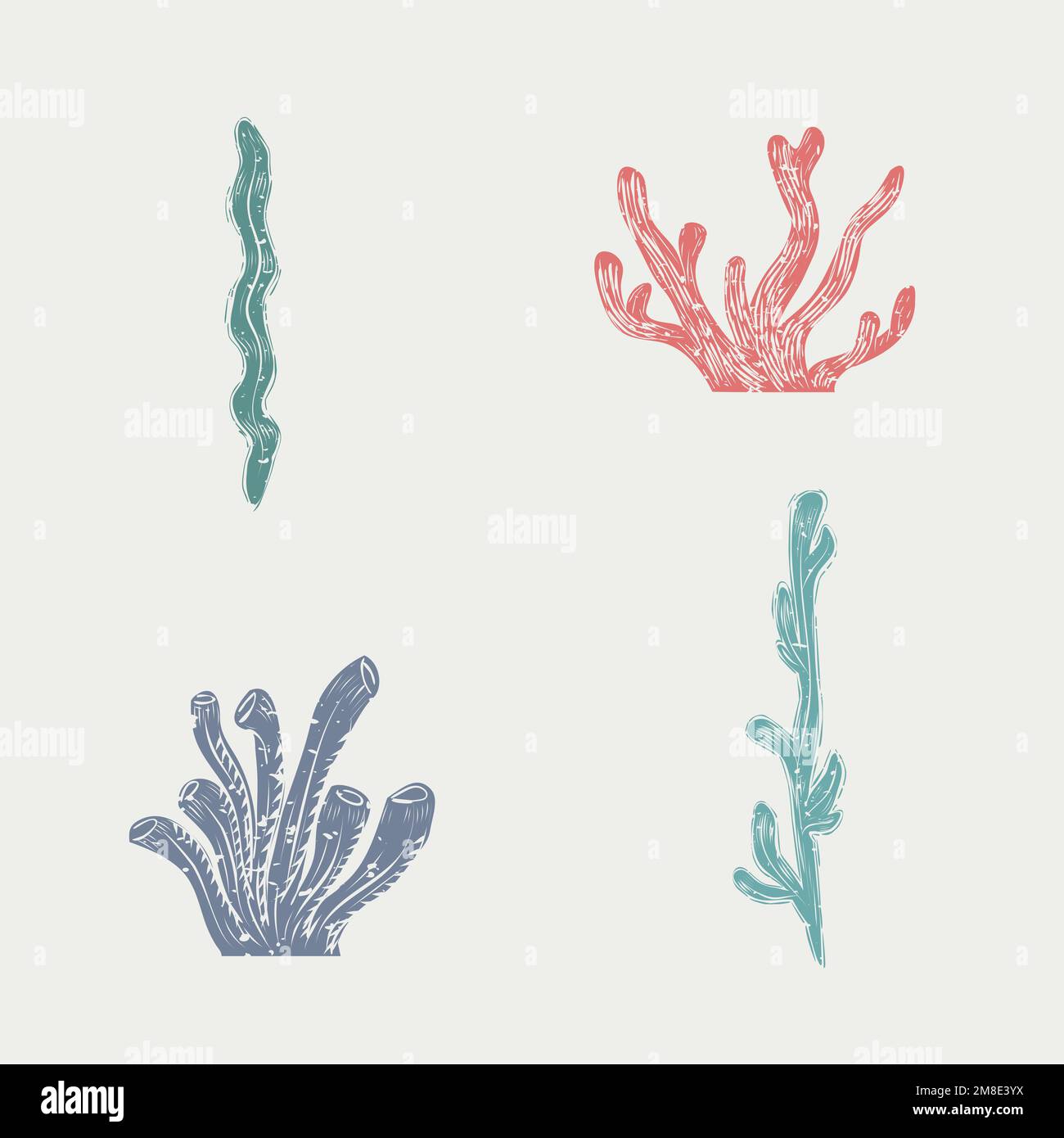 Coral printmaking vector cute design elements collection Stock Vector