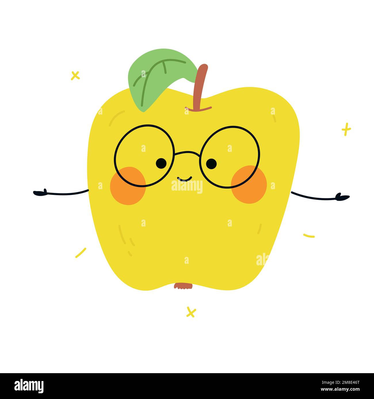 Cartoon apple with glasses. Isolated vector illustration Stock Vector
