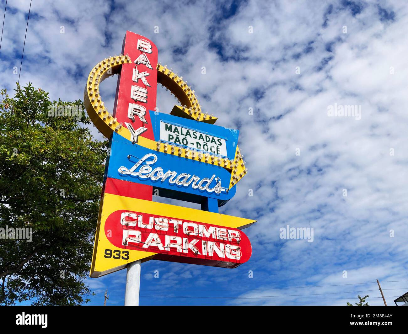 Leonard's Bakery sign logo advertises famous malasadas doughnut