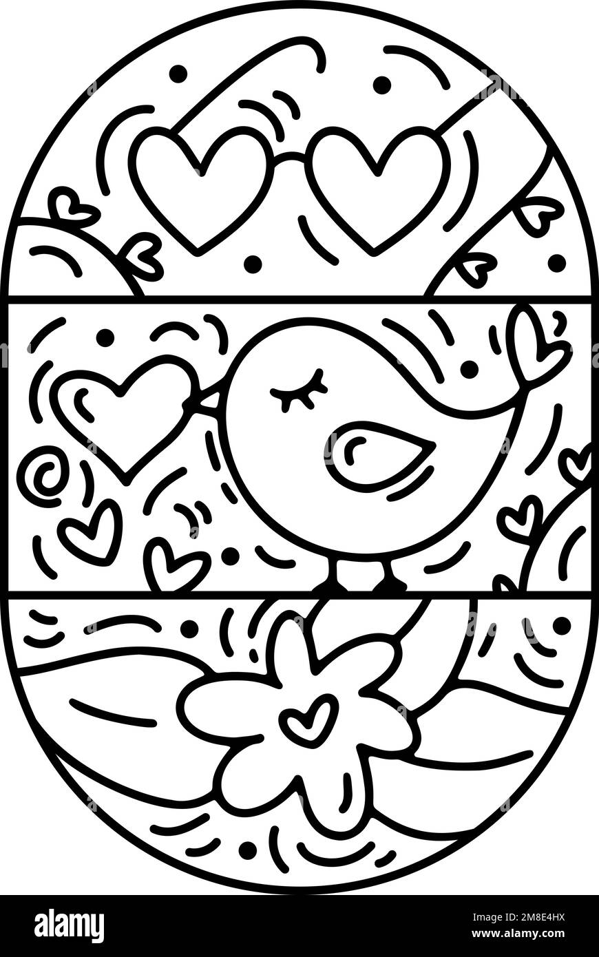 Valentine vector composition constructor bird, glasses and hearts. Hand