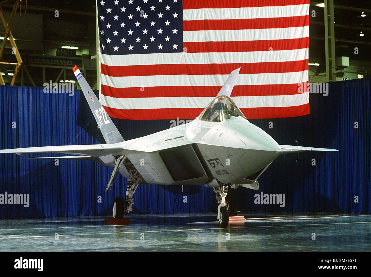 A right front view of a prototype YF-22 Advanced Tactical Fighter (ATF ...