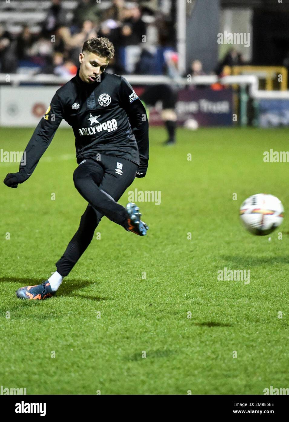 Woking, UK. 13th Jan, 2023. WOKING, ENGLAND - JANUARY 13: Romeo Beckham of Brentford B in action during the Premier League Cup match between Brentford B and Aston Villa U21 at The Laithwaite Community Stadium on January 13, 2023 in Woking, England. (Photo MB Media/Sipa USA) Credit: Sipa USA/Alamy Live News Stock Photo