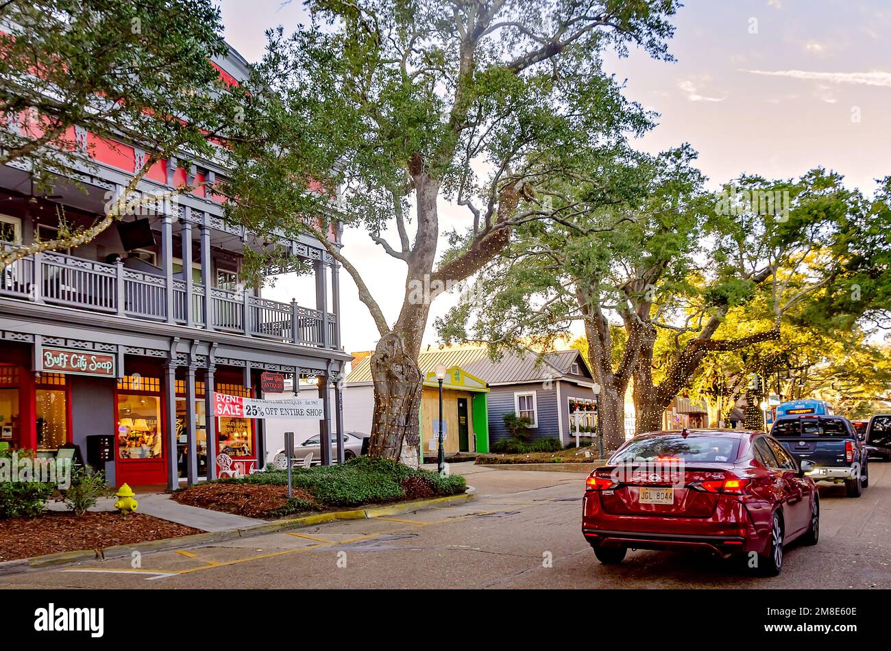 Shops line Washington Avenue, Dec. 28, 2022, in Ocean Springs