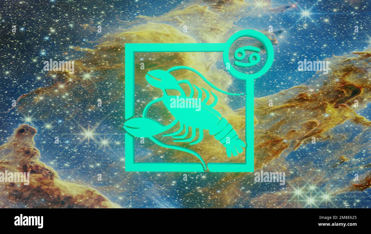 Cancer. Zodiac sign. Horoscope. Space flight through the constellation