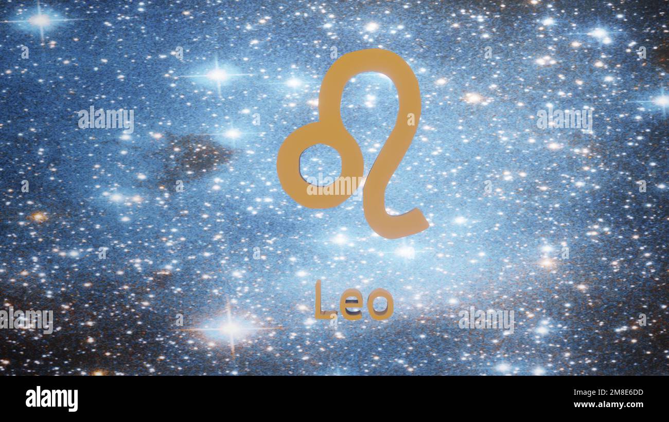 Leo. Zodiac sign. Horoscope. Space flight through the constellation. Stock Photo