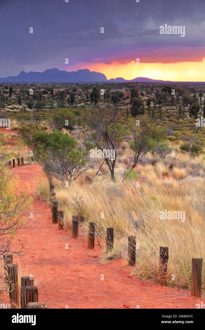 395 Sunset view of Kata Tjuta-The Olgas under a menacing stormy sky. NT-Australia. Stock Photo