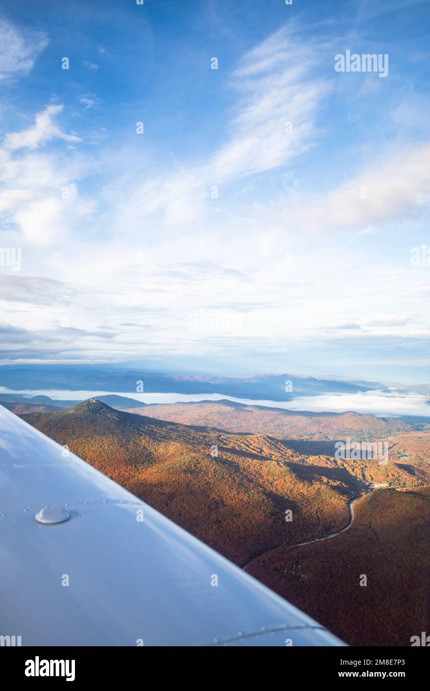 Sunrise flight over Vermont as seen by small airplane Stock Photo