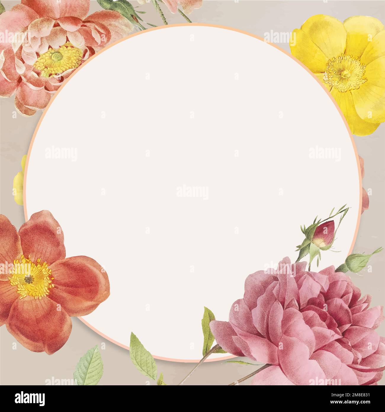 Vivid flower decorated blank space frame Stock Vector