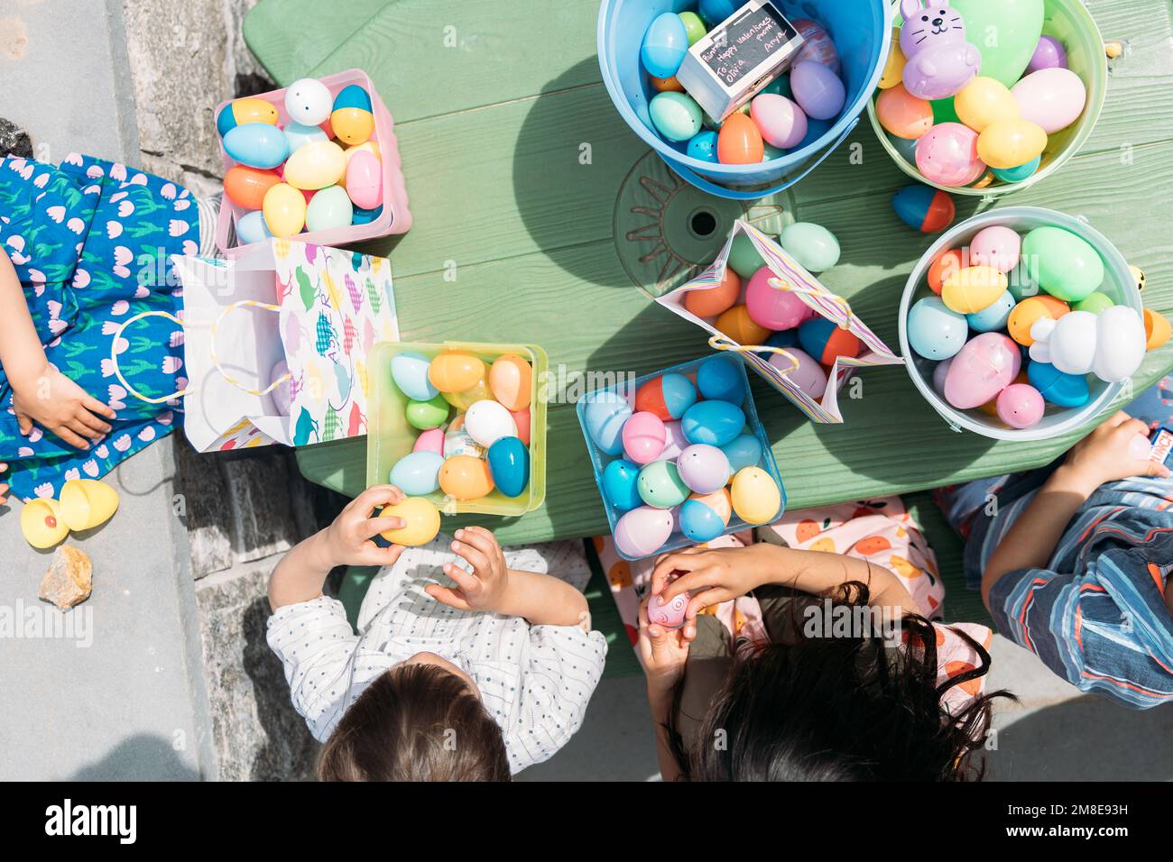 Birdseye view of easter Egg baskets Stock Photo