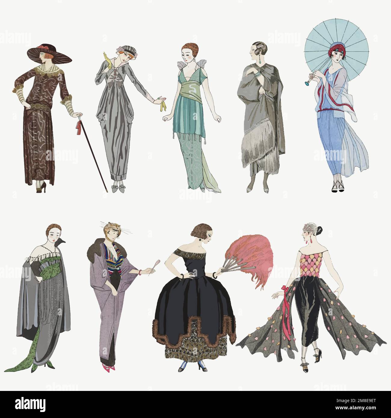 1920s women's fashion vector set, remix from artworks by George Barbier ...