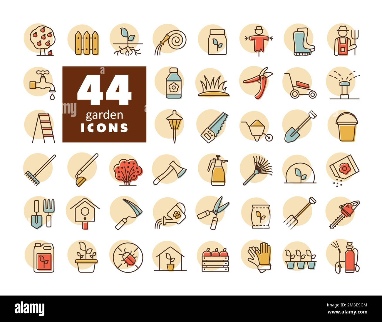 Gardening and Planting vector isolated icons set. Graph symbol for ...