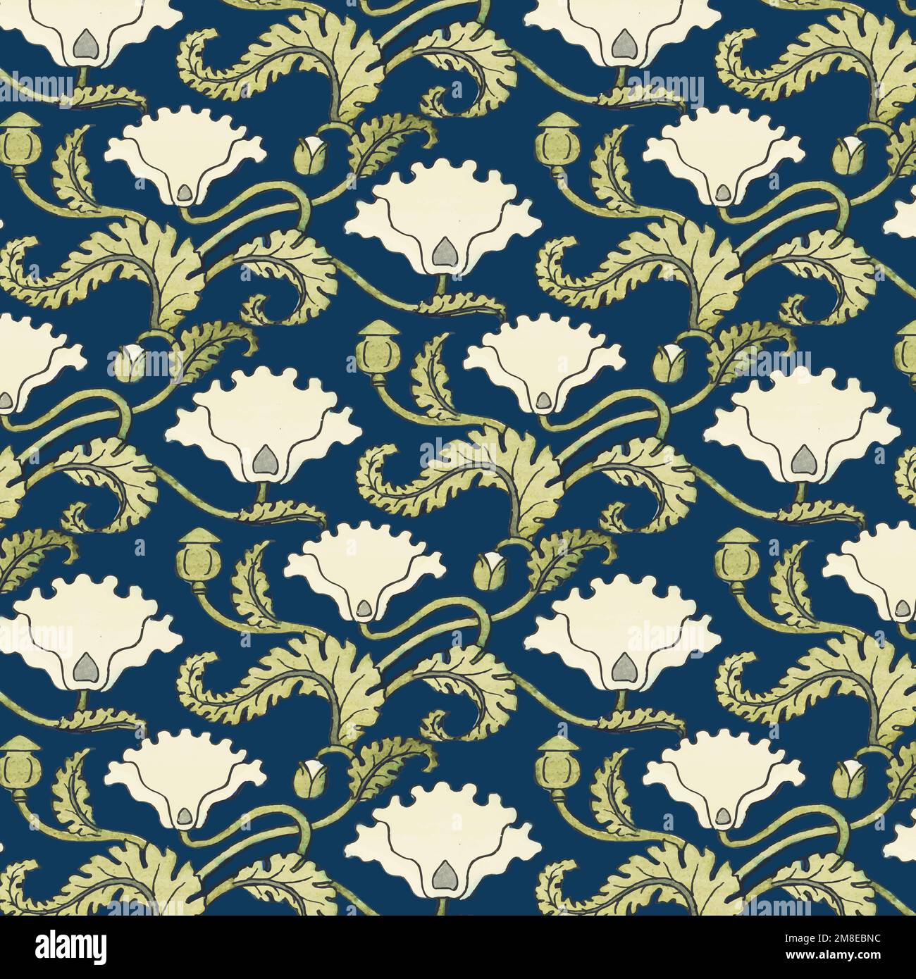 Art nouveau poppy flower vector pattern design resource Stock Vector