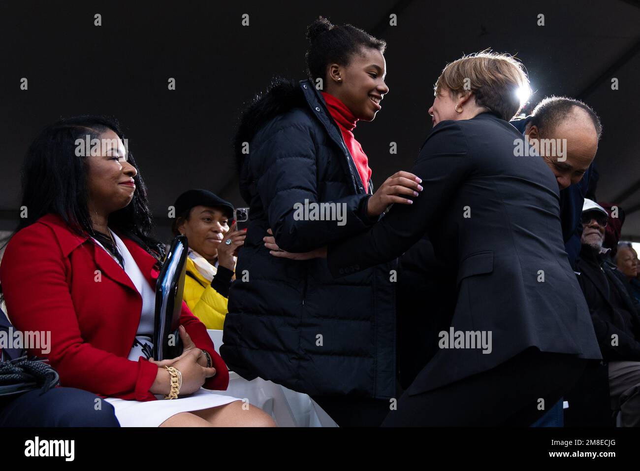 Boston, MA, USA. 13th Jan, 2023. Governor Maura Healey greets Yolanda