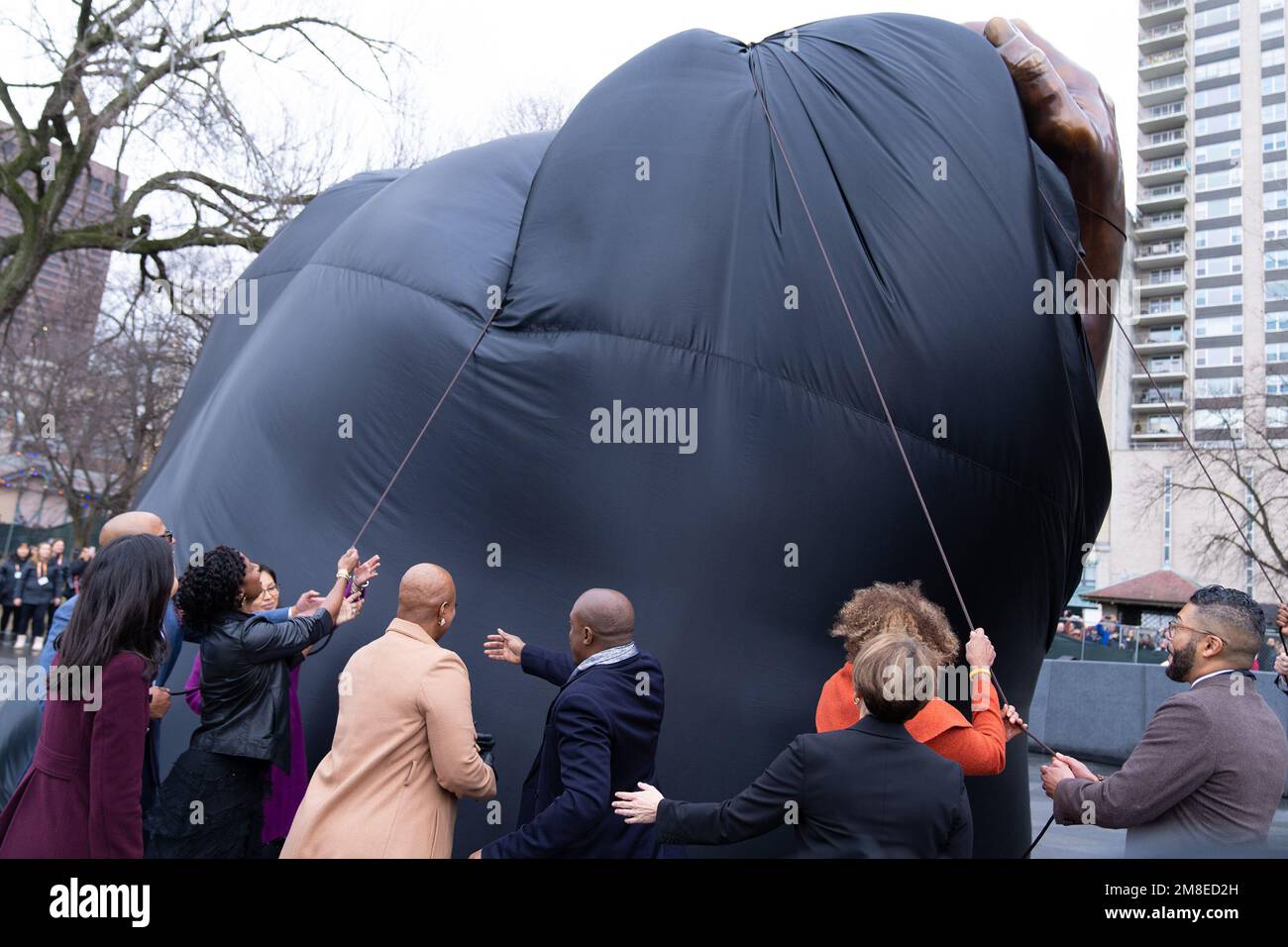 Boston, MA, USA. 13th Jan, 2023. ‘The Embrace' sculpture unveiling at