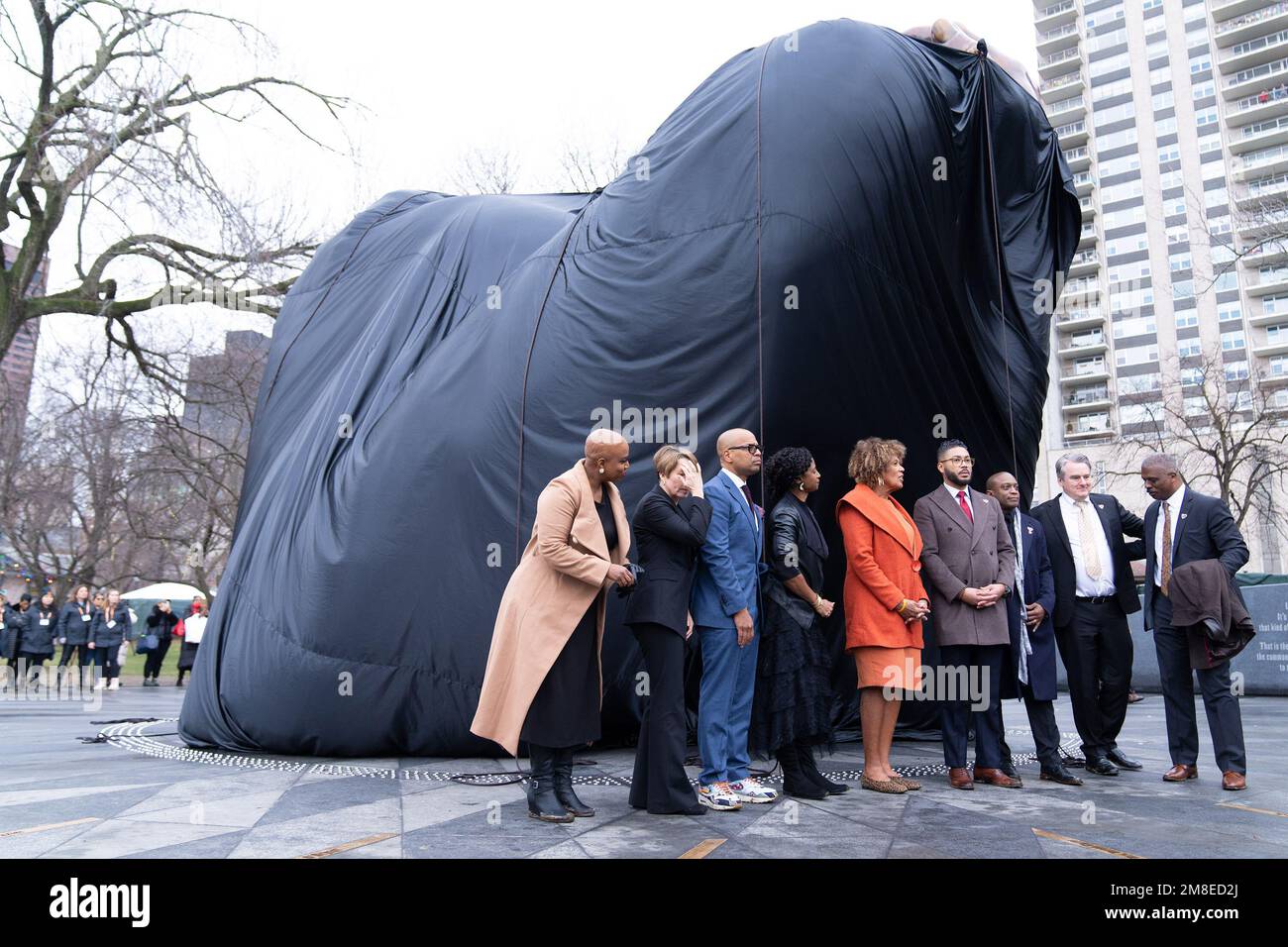 Boston, MA, USA. 13th Jan, 2023. ‘The Embrace' sculpture unveiling at