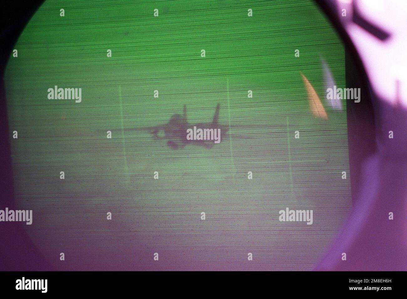 An air-to-air view of a Fighter Squadron 41 (VF-41) F-14A Tomcat aircraft as viewed through the Television Camera Set (TCS) of another VF-41 Tomcat. Both aircraft are taking part in Operation Desert Storm.. Country: Iraq(IRQ) Stock Photo