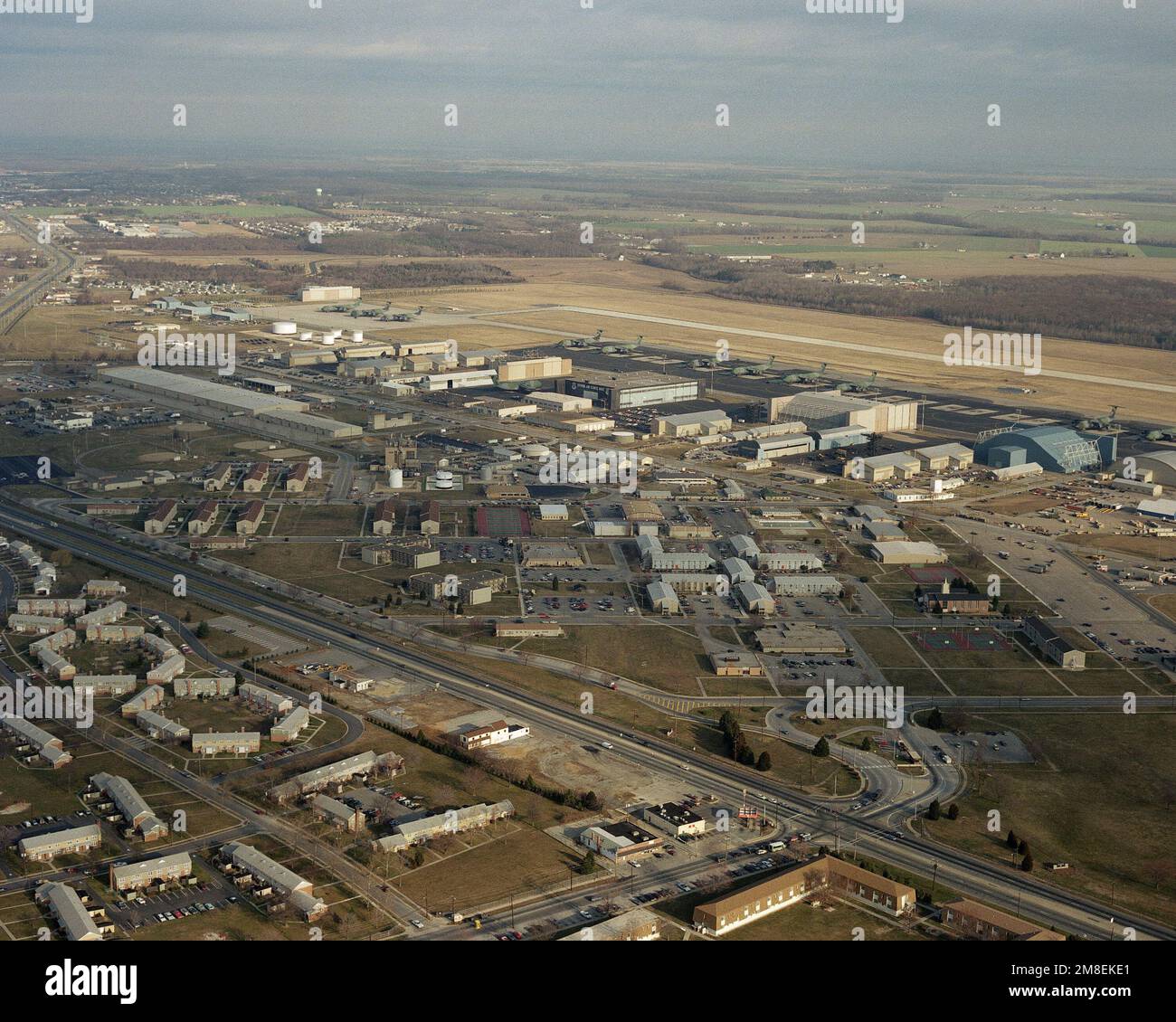 An aerial view of a portion the base, showing some of the base's family
