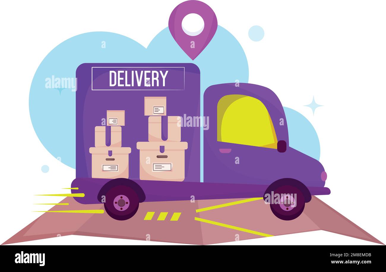Purple delivery truck with boxes Delivery concept art Vector Stock Vector Image & Art Alamy