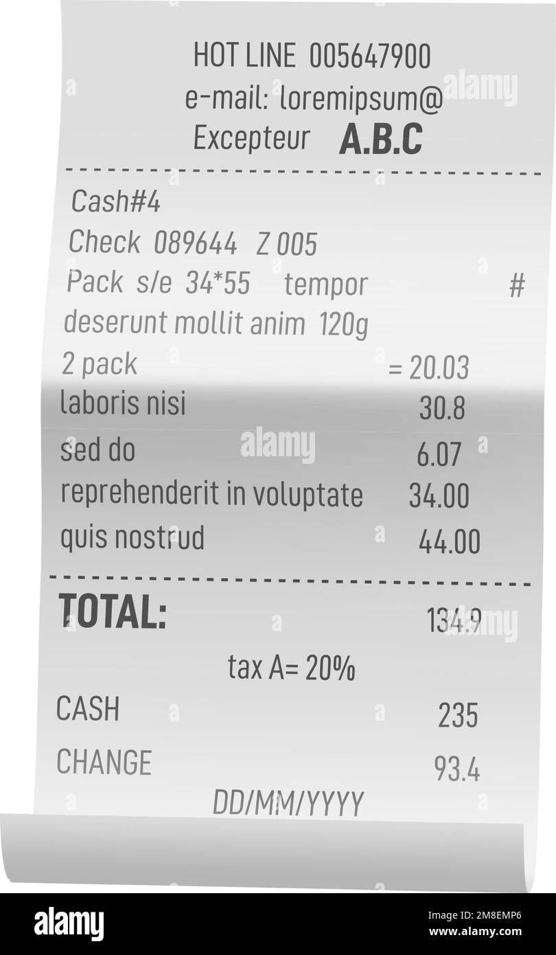 Store payment bill. Realistic receipt. Purchase invoice Stock Vector