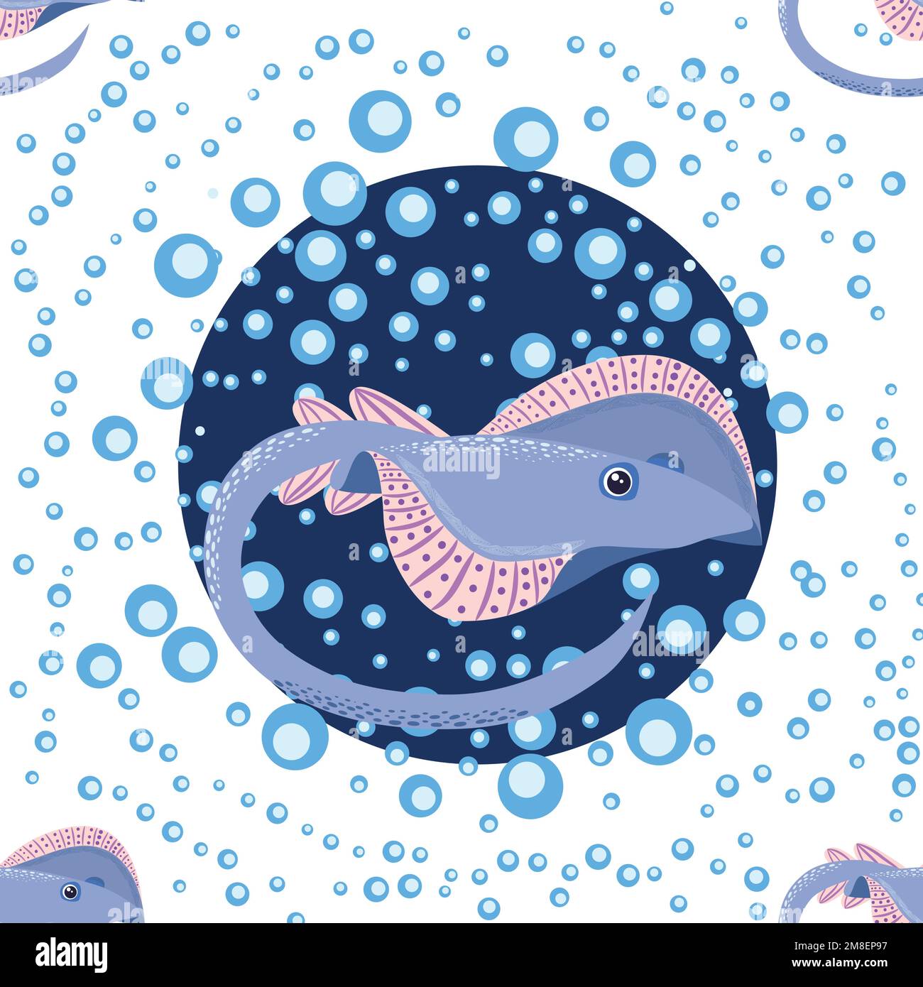 Stingray, Batomorphi sea life, fish, animals bright seamless pattern ...