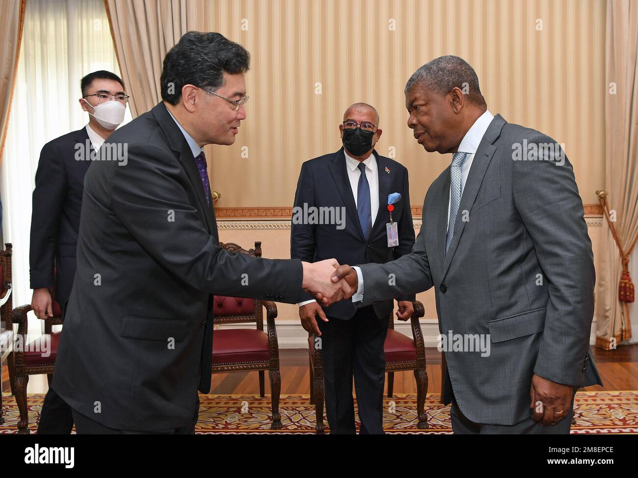 Luanda, Angola. 13th Jan, 2023. Angolan President Joao Lourenco (R