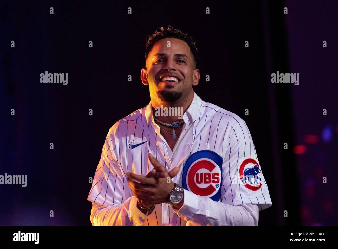 Chicago Cubs' Christopher Morel takes the stage on the opening day of
